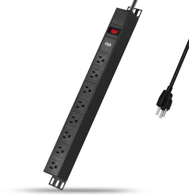 Main image of 8-Outlet Metal Power Strip Surge Protector, Rack Mount PDU, Metal Mounting Brackets, 6 Foot Extension Cord, 1800 Joules, 125V/15A, Black