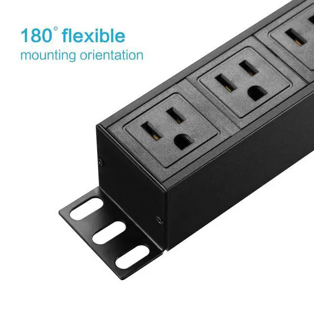 Alt view image 4 of 6 - 8-Outlet Metal Power Strip Surge Protector, Rack Mount PDU, Metal Mounting Brackets, 6 Foot Extension Cord, 1800 Joules, 125V/15A, Black