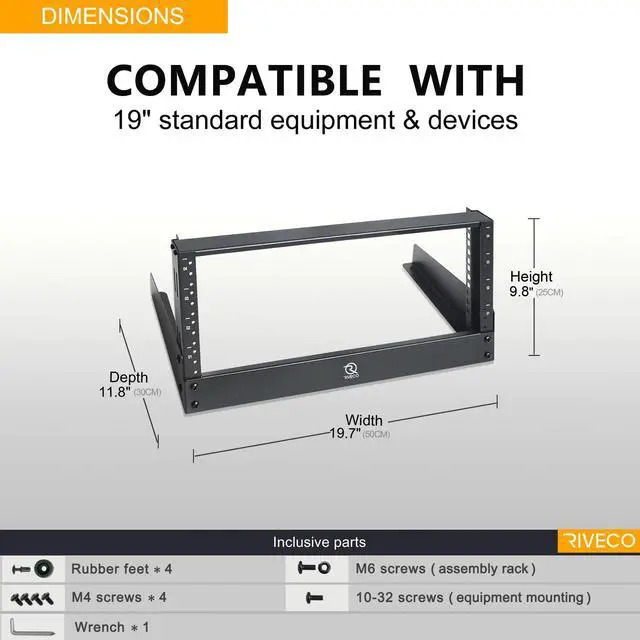 Alt view image 3 of 4 - 4u Tabletop Rack for Audio & Network, Desktop Rack Shelf Open Frame Sound Recording Shelf, Tappered Holes Black 2 Post