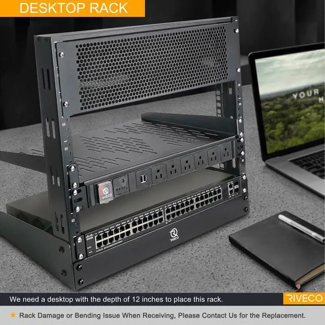 Alt view image 4 of 4 - 4u Tabletop Rack for Audio & Network, Desktop Rack Shelf Open Frame Sound Recording Shelf, Tappered Holes Black 2 Post