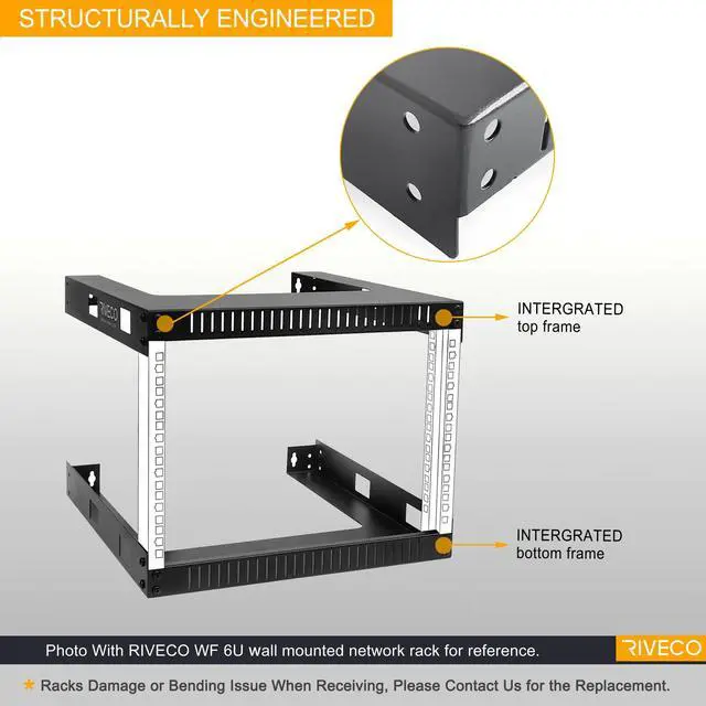 Alt view image 2 of 7 - 12U 19" Wall Mount Server Rack 17.7" Deep 2 Post Open Frame Cabinet Easy Assembly Firm Constructed Shelf for Internet/Network/AV/Data Home Equipment/Patch Panel Heavy Duty Light Weight Black