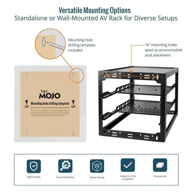 Alt view image 5 of 6 - 12U Open Frame Network Rack for IT & AV Gear, AV Rack Floor Standing or Wall Mounted,with 2 PCS 1U Rack Shelves & Mounting Hardware,Network Rack for 19" Networking,Audio and Video Device