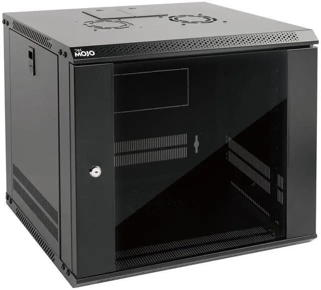 Main image of 9U Wall Mount Server Cabinet IT Network Rack Enclosure Lockable Door and Side Panels Black,Cooling Fan, Glass Door, 17.7inch Depth,for 19 IT Equipment, A/V Devices