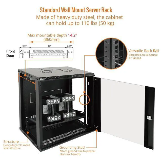 Alt view image 4 of 6 - 12U Wall Mount Server Cabinet IT Network Rack Enclosure Lockable Door and Side Panels Black,Cooling Fan,Glass Door,17.7inch Depth,for 19 IT Equipment,A/V Devices