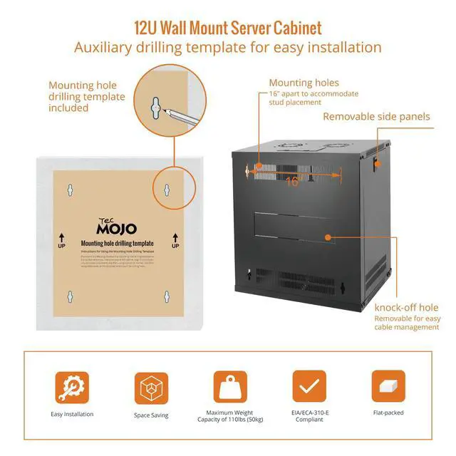 Alt view image 5 of 6 - 12U Wall Mount Server Cabinet IT Network Rack Enclosure Lockable Door and Side Panels Black,Cooling Fan,Glass Door,17.7inch Depth,for 19 IT Equipment,A/V Devices