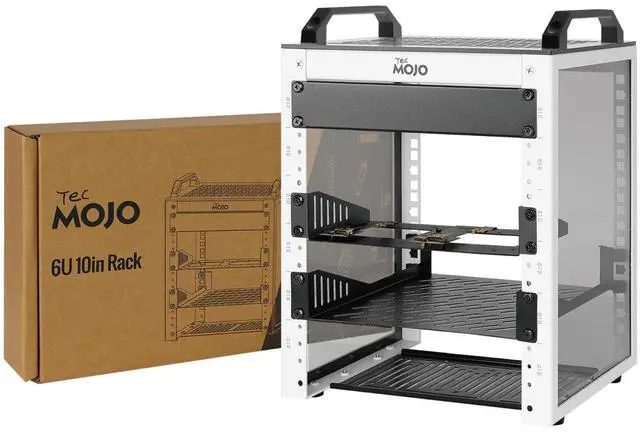 Main image of 6U Network Rack, 10 inch Mini Server Rack with 2 Side Translucent Panels & 2 Top Handles, 7.87 inch Deep, for 10 inch IT Equipment & A/V Devices, White