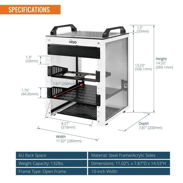 Alt view image 2 of 6 - 6U Network Rack, 10 inch Mini Server Rack with 2 Side Translucent Panels & 2 Top Handles, 7.87 inch Deep, for 10 inch IT Equipment & A/V Devices, White