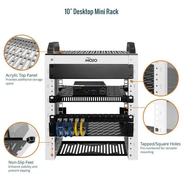 Alt view image 3 of 6 - 6U Network Rack, 10 inch Mini Server Rack with 2 Side Translucent Panels & 2 Top Handles, 7.87 inch Deep, for 10 inch IT Equipment & A/V Devices, White