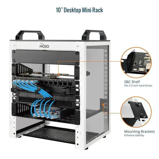 Alt view image 4 of 6 - 6U Network Rack, 10 inch Mini Server Rack with 2 Side Translucent Panels & 2 Top Handles, 7.87 inch Deep, for 10 inch IT Equipment & A/V Devices, White