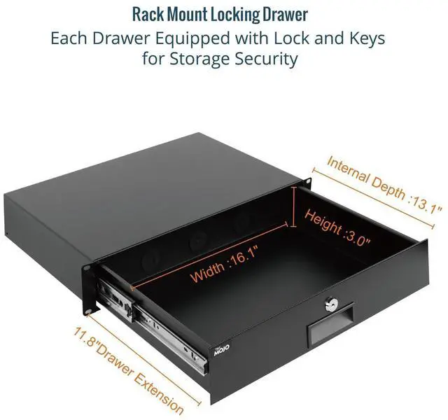 Alt view image 3 of 7 - 2U Rack Drawer,Rack Mount Drawer for 19in Network Equipment/Server/AV Rack or Cabinet Enclosure,Sliding and Lockable Server Rack Drawer - Load-Bearing 44lb (20kg),with Cable Management Holes