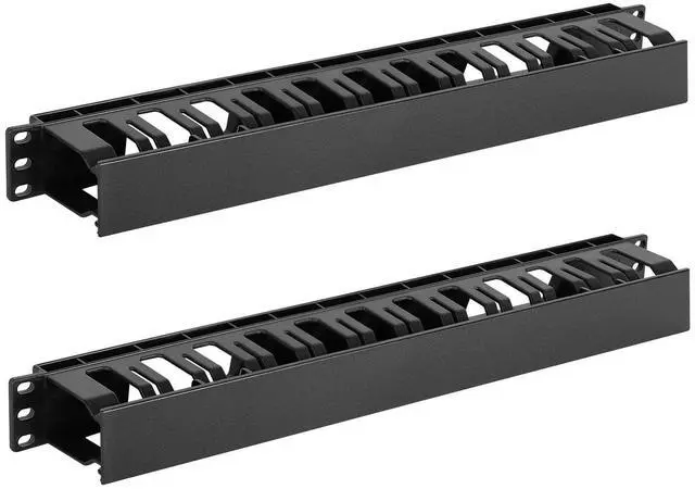 Main image of 2 Pack 1U Server Rack Horizontal Cable Management with Cover,2.6 Depth Plastic Cable Manager,Rack Mount 12 Slots Wire Duct Organizer,for 19 inch AV/IT/Data/Audio and Network Cabinet