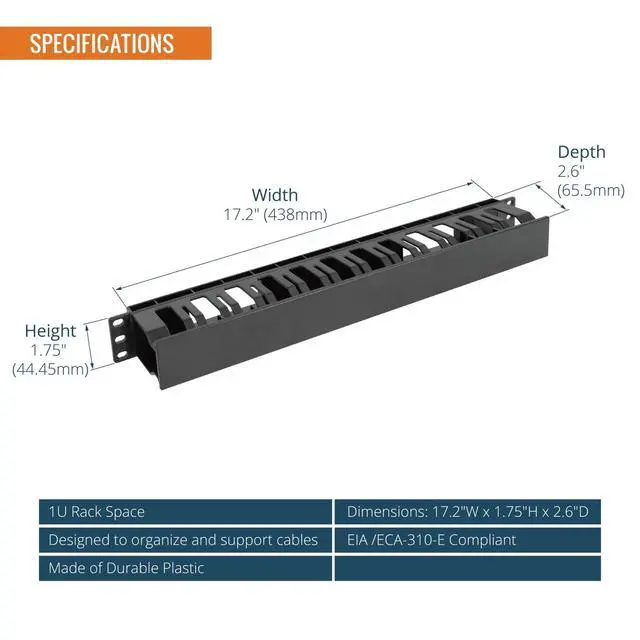 Alt view image 2 of 7 - 2 Pack 1U Server Rack Horizontal Cable Management with Cover,2.6 Depth Plastic Cable Manager,Rack Mount 12 Slots Wire Duct Organizer,for 19 inch AV/IT/Data/Audio and Network Cabinet