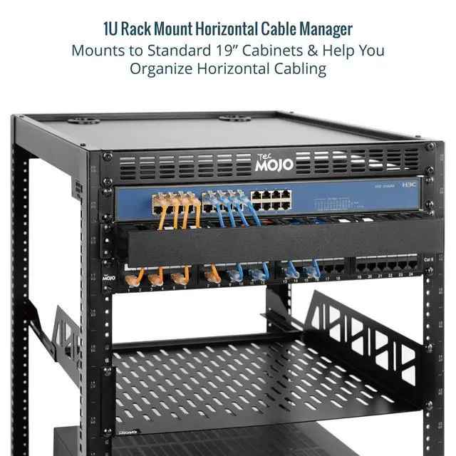 Alt view image 4 of 7 - 2 Pack 1U Server Rack Horizontal Cable Management with Cover,2.6 Depth Plastic Cable Manager,Rack Mount 12 Slots Wire Duct Organizer,for 19 inch AV/IT/Data/Audio and Network Cabinet