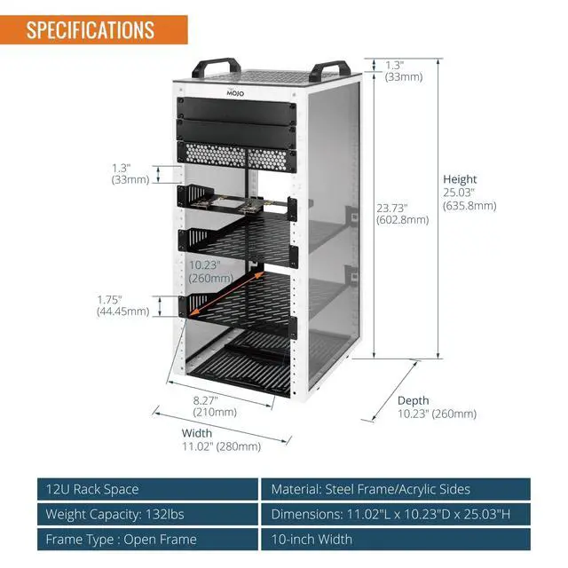 Alt view image 2 of 6 - 12U Network Rack, 10 inch Mini Server Rack with 2 Side Translucent Panels & 2 Top Handles, 10.23 inch Deep, for 10 inch IT Equipment & A/V Devices, White