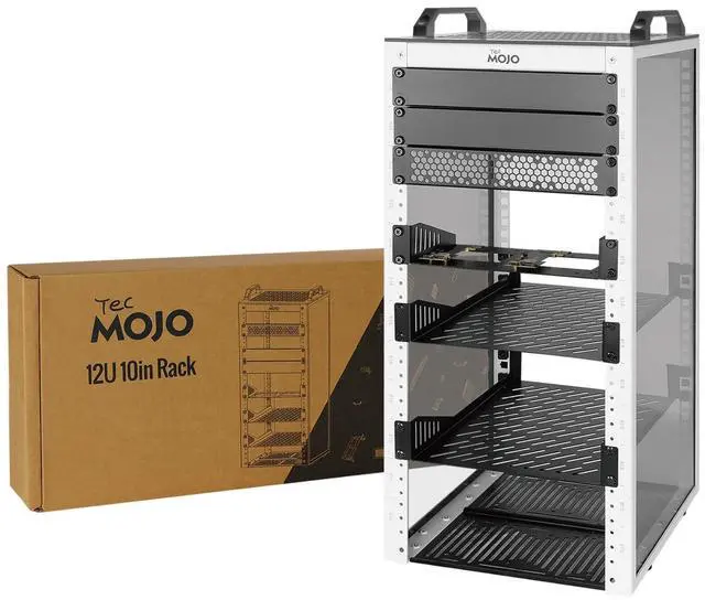 Main image of 12U Network Rack, 10 inch Mini Server Rack with 2 Side Translucent Panels & 2 Top Handles, 10.23 inch Deep, for 10 inch IT Equipment & A/V Devices, White