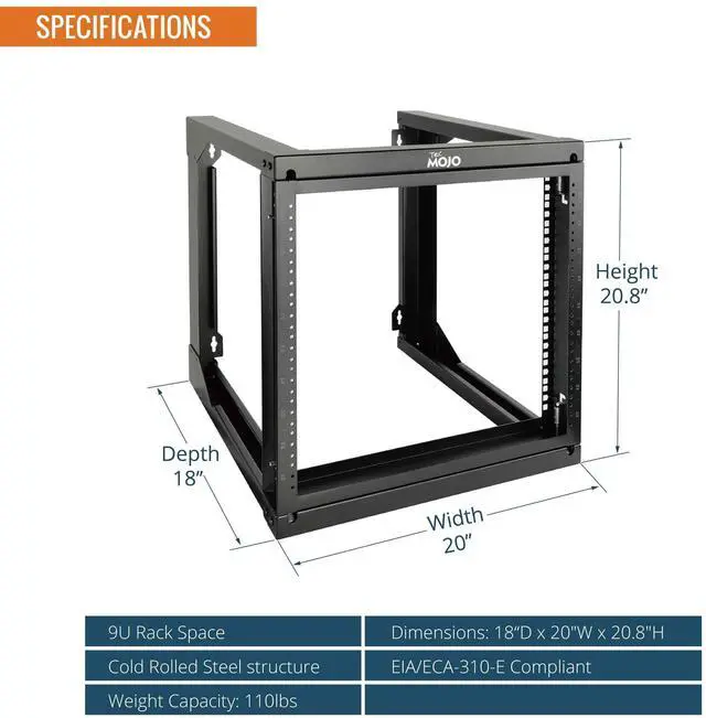 Alt view image 2 of 6 - 9U Wall Mount Rack, Server Rack,Open Frame Server Rack,Network Rack for 19inch Computer/AV/Data/IT/Media Equipment,18inch Depth,16inch Apart Mounting Holes,Swing Gate,Square and Tapped Holes