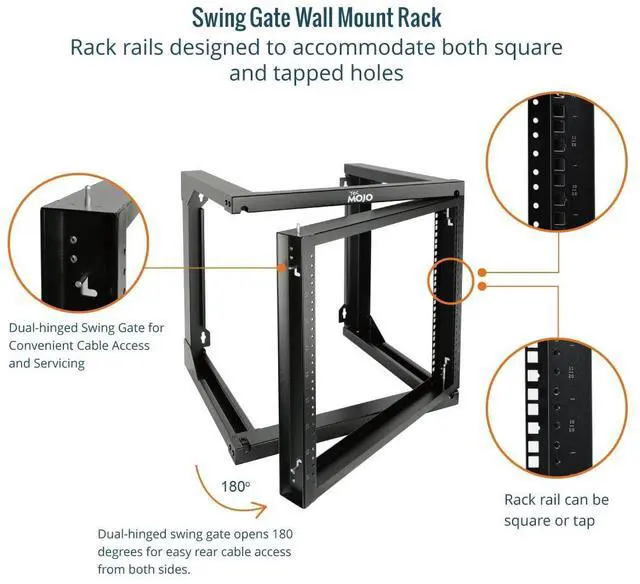 Alt view image 3 of 6 - 9U Wall Mount Rack, Server Rack,Open Frame Server Rack,Network Rack for 19inch Computer/AV/Data/IT/Media Equipment,18inch Depth,16inch Apart Mounting Holes,Swing Gate,Square and Tapped Holes