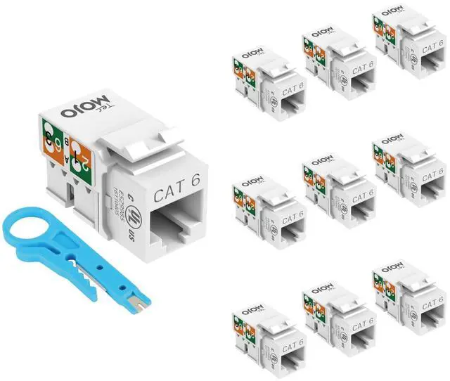 Main image of UL Listed 1000 Mbps Cat6 Keystone Jack Insert 10 -Pack, 90 Degree Punch Down RJ45 Keystone Jack Adapter Slim Profile for Patch Panel & Wall Plate, White