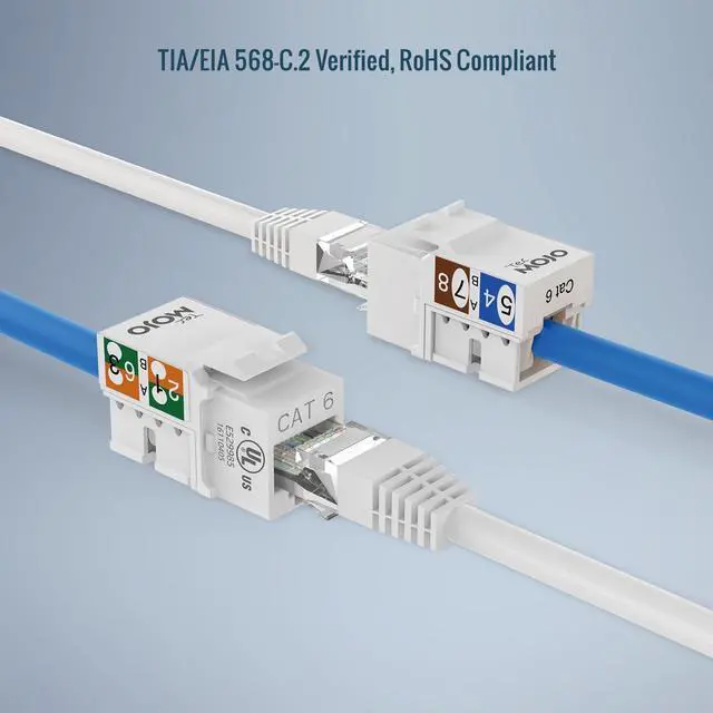 Alt view image 6 of 7 - UL Listed 1000 Mbps Cat6 Keystone Jack Insert 10 -Pack, 90 Degree Punch Down RJ45 Keystone Jack Adapter Slim Profile for Patch Panel & Wall Plate, White