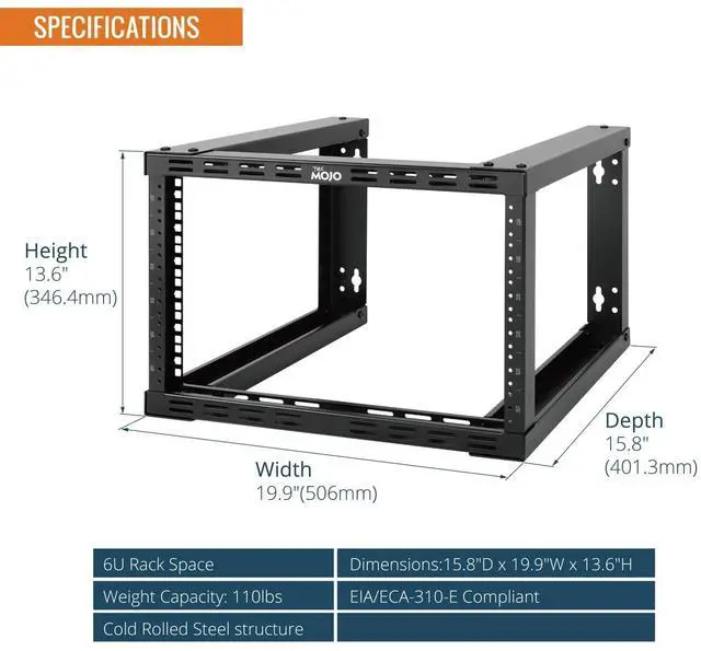 Alt view image 2 of 6 - 6U Fixed Wall Mount Network Rack 15.8inch Depth Open Frame for Server Data/AV/IT/Communication/Computer Equipment/Patch Panel Heavy Duty