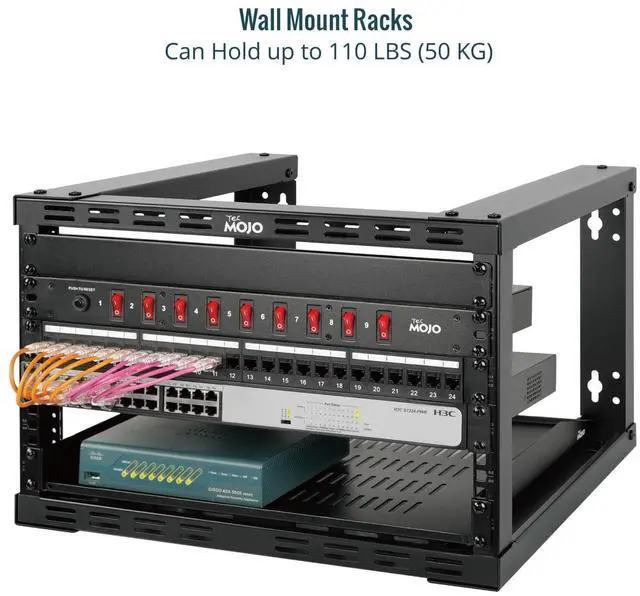 Alt view image 3 of 6 - 6U Fixed Wall Mount Network Rack 15.8inch Depth Open Frame for Server Data/AV/IT/Communication/Computer Equipment/Patch Panel Heavy Duty