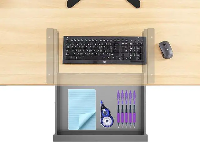 Alt view image 6 of 7 - Under Desk Mounted Sliding Pull-out Drawer, W 15.3" x D 8.8" Storage Organizer for Sit Stand Workstation, Metal, Black (Medium)