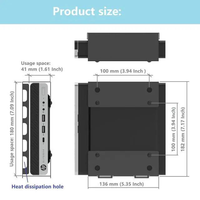 Alt view image 3 of 6 - Wall Mount Compatible with HP EliteDesk, ProDesk, Mini Desktops - Steel Mount for Wall, Under Desk or VESA
