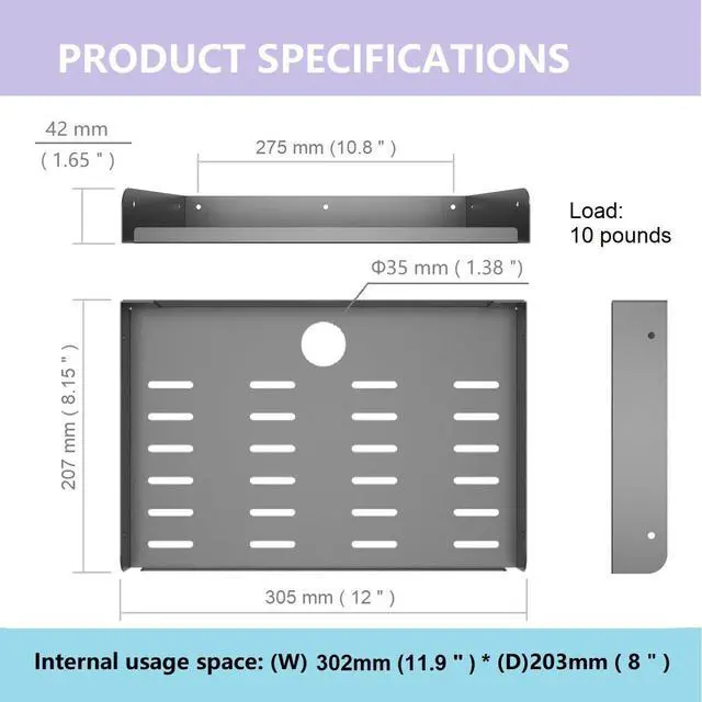 Alt view image 3 of 5 - 2 Pcs of Metal Floating Shelf Modern Wall Mounted Storage Rack 12"*8" Deep Display Shelf in Living Room, Bedroom,Bathroom, Kitchen,Garage or Office (12 inches 2 Pcs)