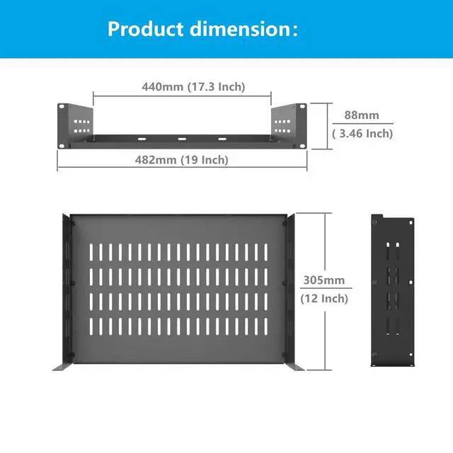Alt view image 3 of 7 - 2U 19-Inch Universal Vented Rack Mount Cantilever Server Rack Shelf-12 Inch Deep-Disassembled Black (2U12InD)