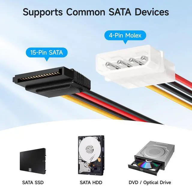 Alt view image 3 of 7 - 3-Pack 4 Pin Molex to SATA Power Cable (SATA to Molex) - 6 Inches