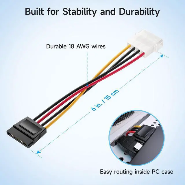 Alt view image 4 of 7 - 3-Pack 4 Pin Molex to SATA Power Cable (SATA to Molex) - 6 Inches