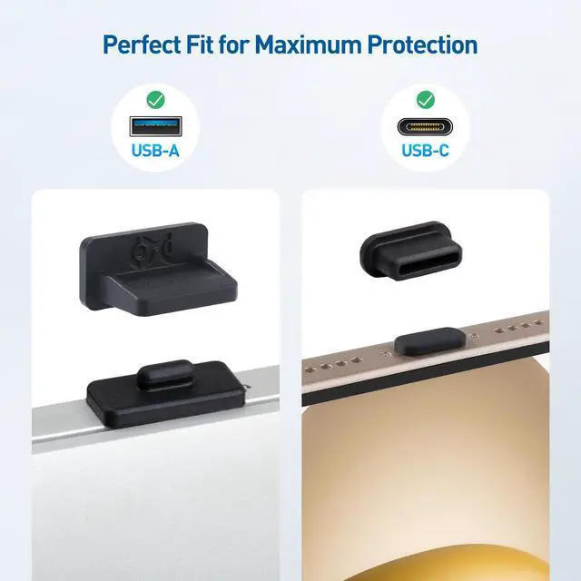Alt view image 3 of 7 - Combo-Pack USB-C and USB Port Covers - 10x USBC & 10x USBA Covers in Black (USBA Dust Cover, USBC Caps/Protector Plug)