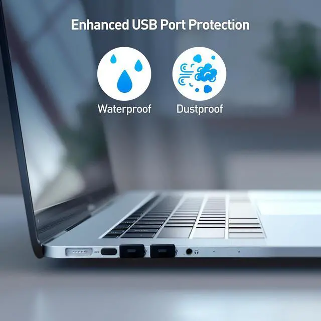 Alt view image 2 of 7 - Combo-Pack USB-C and USB Port Covers - 10x USBC & 10x USBA Covers in Black (USBA Dust Cover, USBC Caps/Protector Plug)