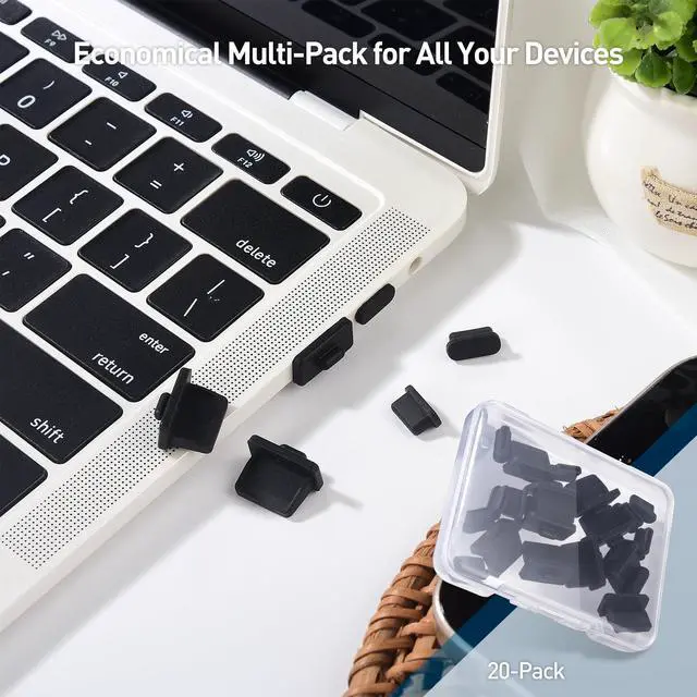 Alt view image 6 of 7 - Combo-Pack USB-C and USB Port Covers - 10x USBC & 10x USBA Covers in Black (USBA Dust Cover, USBC Caps/Protector Plug)