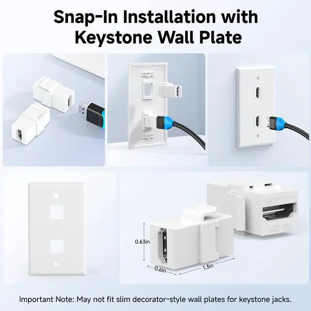 Alt view image 5 of 6 - 2-Pack 8K HDMI Keystone Jack with 8K 60Hz and 4K 120Hz (HDMI Coupler Keystone)