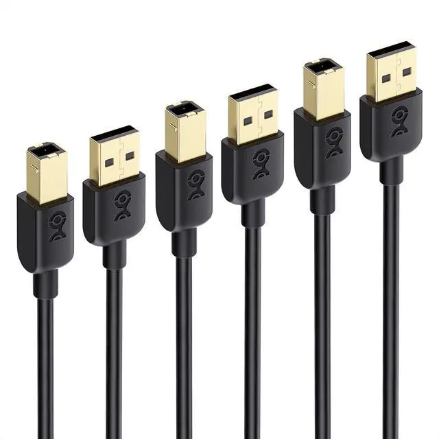 Main image of 3-Pack USB Printer Cable - 6ft, USB A to B Cable, Compatible with Printer, External Hard Drive, Audio Interface, Scanner, MIDI Controller, MIDI Keyboard, Black