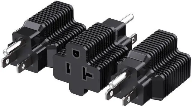 Main image of 3-Pack 15 Amp to 20 Amp Adapter Plug, 20A to 15A Plug Adapter (NEMA 5-15 to 5-20R) in Black