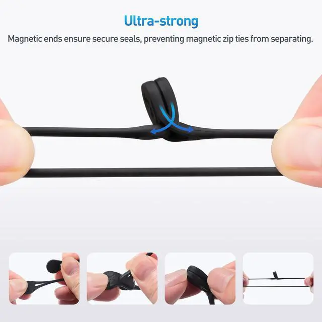 Alt view image 2 of 7 - 10-Pack Ultra Strong Silicone Magnetic Cable Ties, Magnetic Cord Ties/ZipTies/Cord Organizer, Black and White