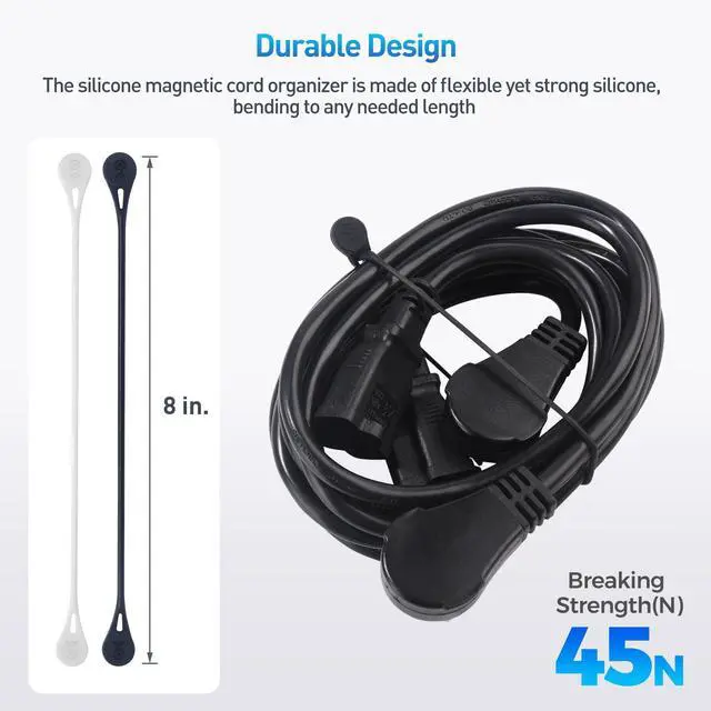 Alt view image 5 of 7 - 10-Pack Ultra Strong Silicone Magnetic Cable Ties, Magnetic Cord Ties/ZipTies/Cord Organizer, Black and White