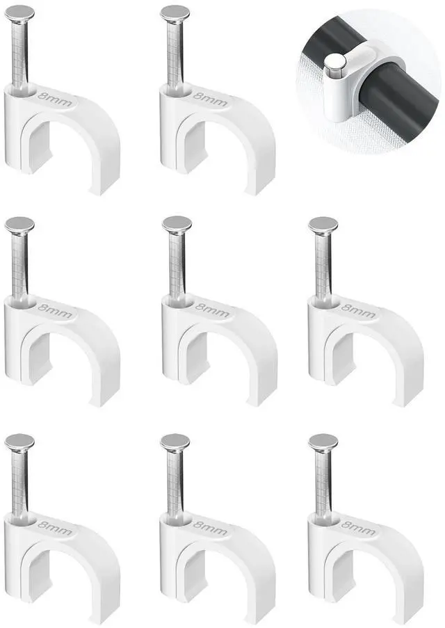 Main image of Jadaol Cable Clips 100Pcs 8mm Nail in Clips for Round Ethernet Cables Wall Clips Cable Tacks Electrical Wire TV Cable Speaker Wire Coax Clips Cable Nails for Cords Cat5/Cat5e/Cat6/Cat7 RJ45 Cord Clips