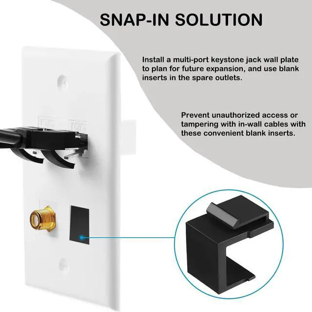 Alt view image 3 of 6 - 20-Pack Blank Keystone Jack Inserts, Keystone Port Dust Covers, Filler Plug Inserts for Keystone Wall Plates & Patch Panels, White