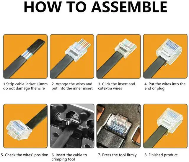 Alt view image 5 of 5 - 20-Pack Cat6 RJ45 Connectors (Cat6 Ends / RJ45 Modular Plugs/Ethernet Plugs/Network Connector) for 30/32AWG Flat Cable, 8P8C with Load Bar, T568B Wiring, Gold-Plated for Reliable Connection