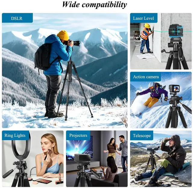 Alt view image 5 of 7 - 74 Camera Tripod, Tripod for Camera and Phone, Aluminum Professional Tripod Stand for Canon Nikon with Carry Bag and Phone Holder, Compatible with DSLR, iPhone, Spotting Scopes, Max Load 9.5Lb