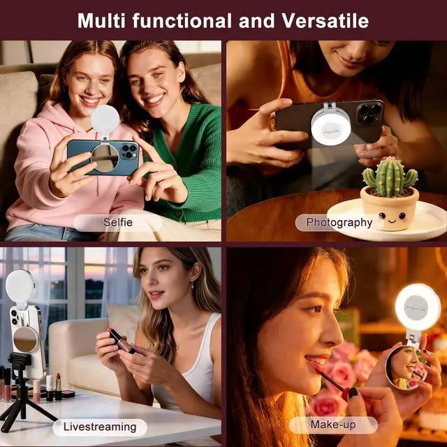 Alt view image 2 of 7 - Selfie Light for iPhone with Makeup Mirror360° Rotation CRI 97+ Ring Light for Phone, Rechargeable Magnetic Selfie Light 2700K-9500K 300 Lumens for Phone iPhone Photography Video TikTok Zoom Makeup
