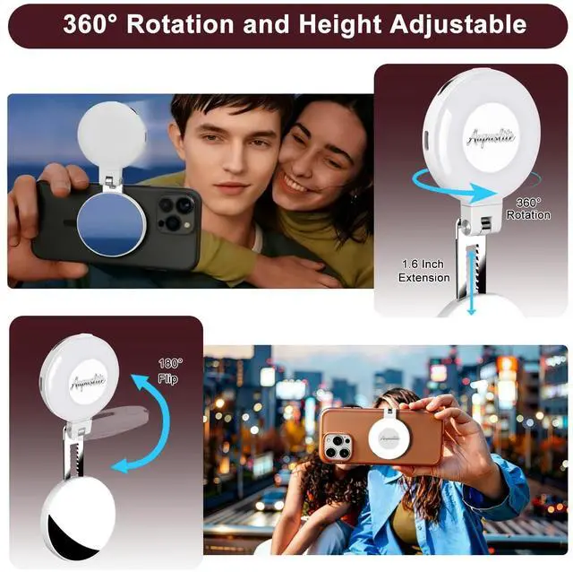Alt view image 3 of 7 - Selfie Light for iPhone with Makeup Mirror360° Rotation CRI 97+ Ring Light for Phone, Rechargeable Magnetic Selfie Light 2700K-9500K 300 Lumens for Phone iPhone Photography Video TikTok Zoom Makeup