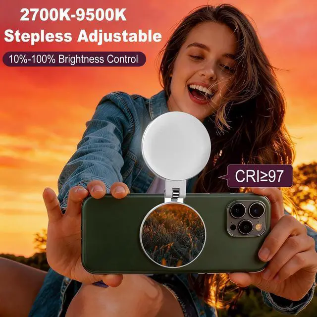 Alt view image 5 of 7 - Selfie Light for iPhone with Makeup Mirror360° Rotation CRI 97+ Ring Light for Phone, Rechargeable Magnetic Selfie Light 2700K-9500K 300 Lumens for Phone iPhone Photography Video TikTok Zoom Makeup