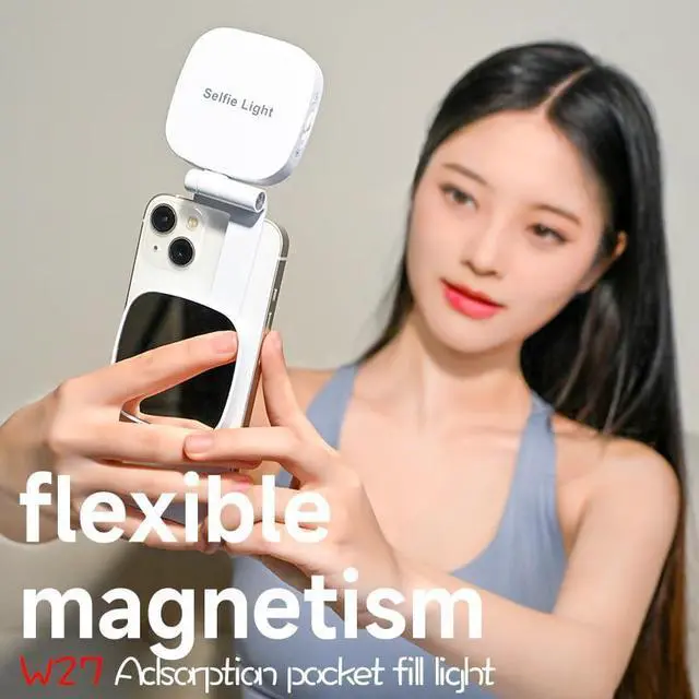 Alt view image 2 of 6 - 3 in 1 Magnetic Selfie Light for Phone,5 Led Mode with Mirror, Compatible for iPhone & Android, Rechargeable Portable Fill Light, Pocket-Sized Phone Light for Photography/Video Recording/Vlog/Makeup