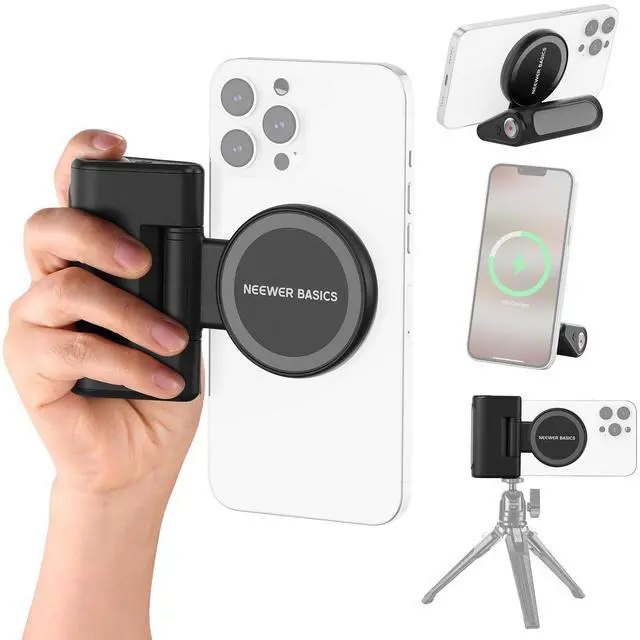Main image of Basics Magnetic Phone Camera Grip Handle with Shutter Remote Compatible with MagSafe iPhone ONLY, 18W Magnetic Charging, 5000mAh Rechargeable for Vlog Selfie Tripod Video Recording, WS-25001