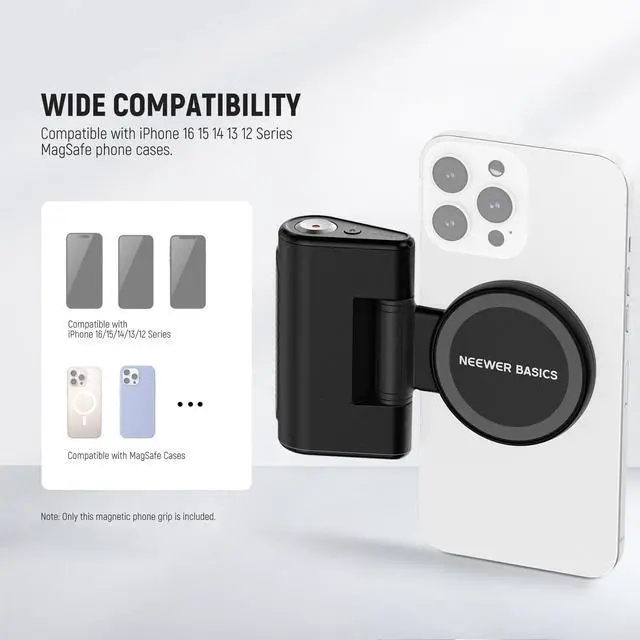 Alt view image 4 of 7 - Basics Magnetic Phone Camera Grip Handle with Shutter Remote Compatible with MagSafe iPhone ONLY, 18W Magnetic Charging, 5000mAh Rechargeable for Vlog Selfie Tripod Video Recording, WS-25001