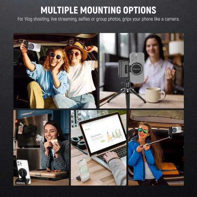 Alt view image 7 of 7 - Basics Magnetic Phone Camera Grip Handle with Shutter Remote Compatible with MagSafe iPhone ONLY, 18W Magnetic Charging, 5000mAh Rechargeable for Vlog Selfie Tripod Video Recording, WS-25001